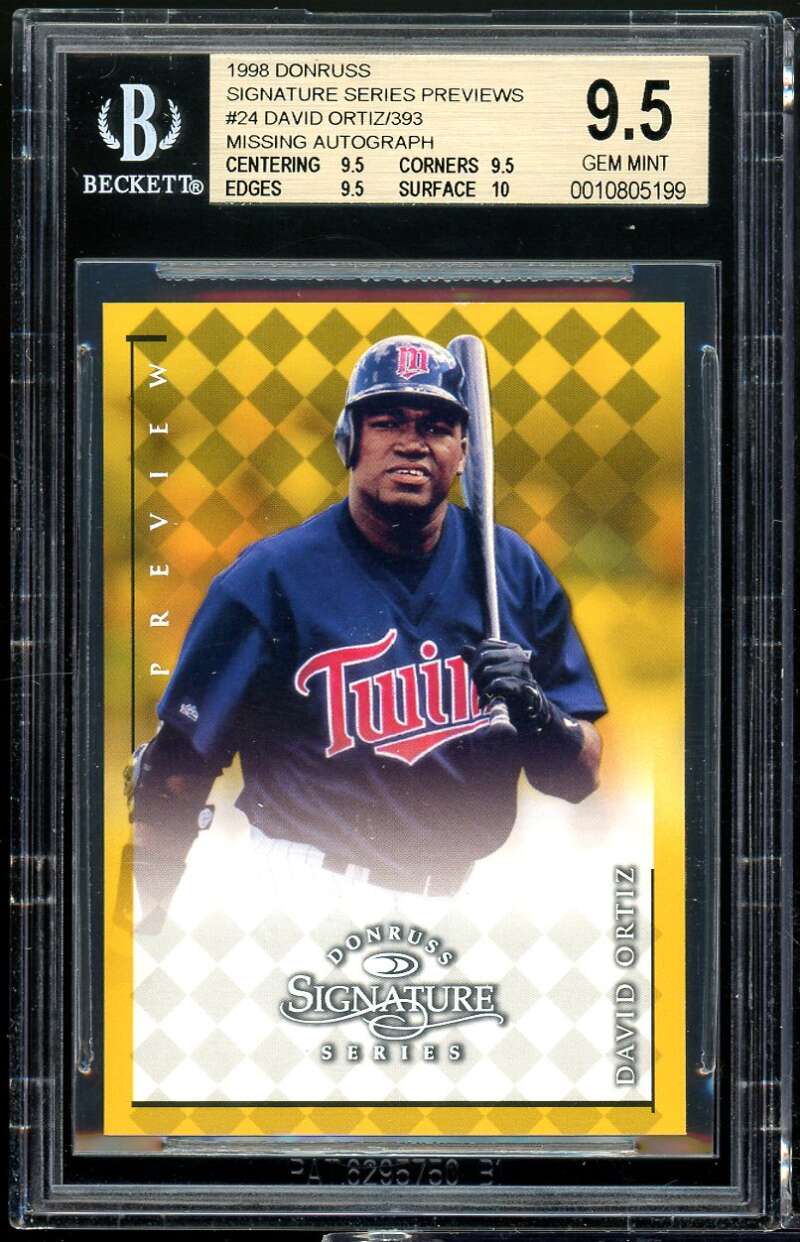 David Ortiz Rookie 1998 Donruss Signature Previews #299 BGS 9.5 (9.5 9.5 9.5 10) Image 1