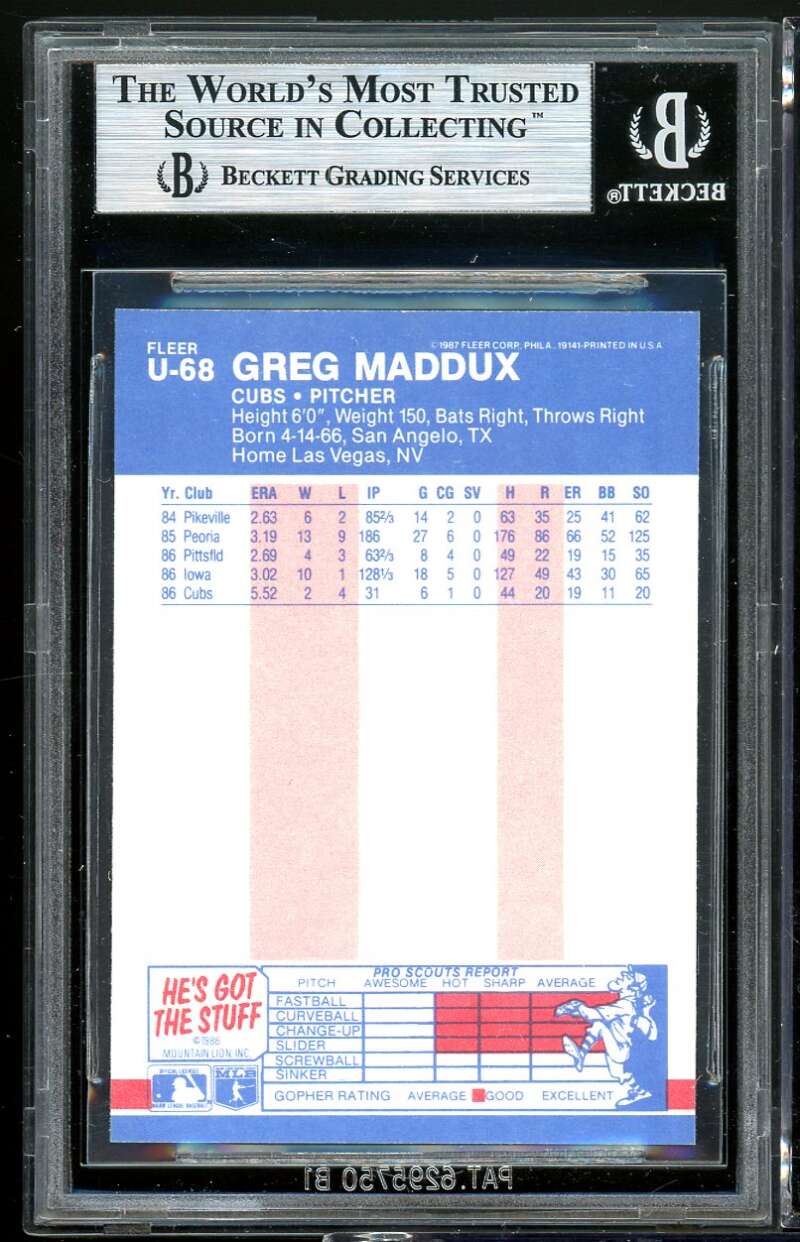 Greg Maddux Rookie Card 1987 Fleer Update #U-68 BGS 9 (9 9 9 9.5) Image 2