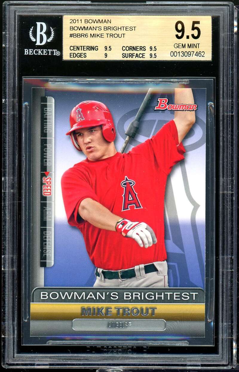 Mike Trout Rookie Card 2010 Bowman Brightest #bbr6 BGS 9.5 (9.5 9.5 9 9.5) Image 1