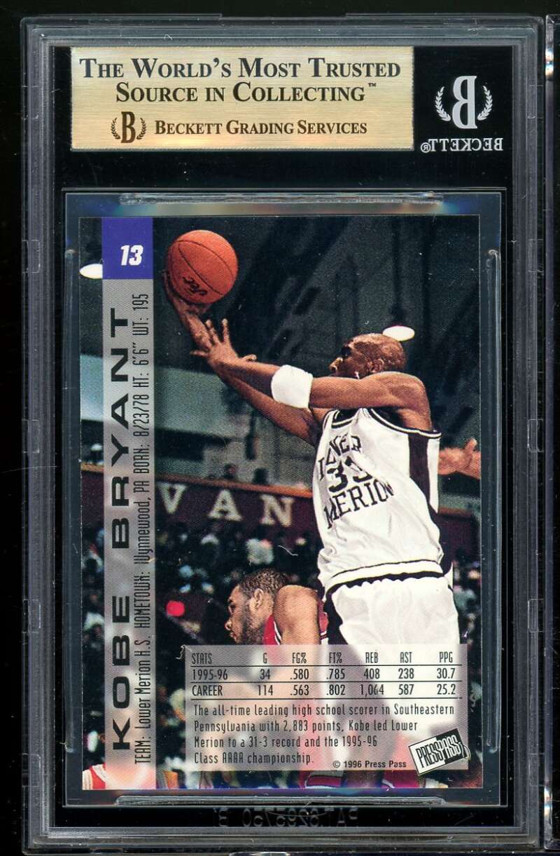 Kobe Bryant Card 1996 Press Pass Swisssh #13 BGS 9.5 (9.5 9.5 9.5 9) Image 2