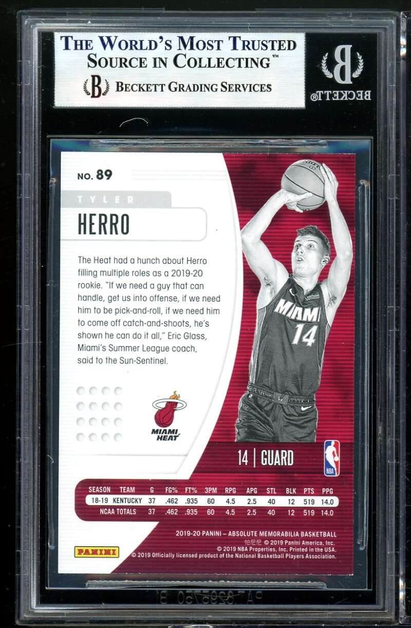 Tyler Herro Rookie Card 2019-20 Panini Absolute Memorabilia Retail #89 BGS 9 Image 2