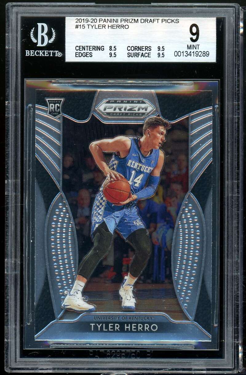 Tyler Herro Rookie 2019-20 Panini Prizm Draft Picks #15 BGS 9 (8.5 9.5 9.5 9.5) Image 1