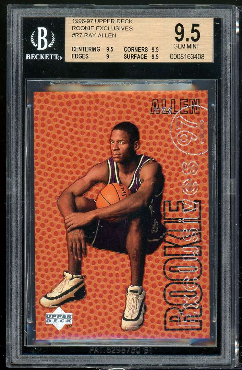 Ray Allen Card 1996 Upper Deck Rookie Exclusives #R7 BGS 9.5 (9.5 9.5 9 9.5) Image 1