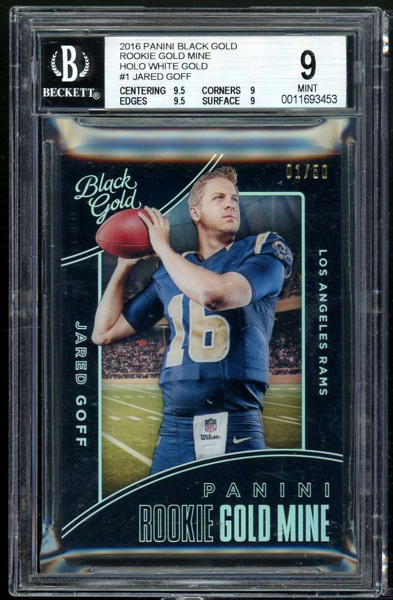 Jared Goff RC 2016 Panini Black Gold Holo White #218 (1/50) BGS 9 (9.5 9 9.5 9) Image 1