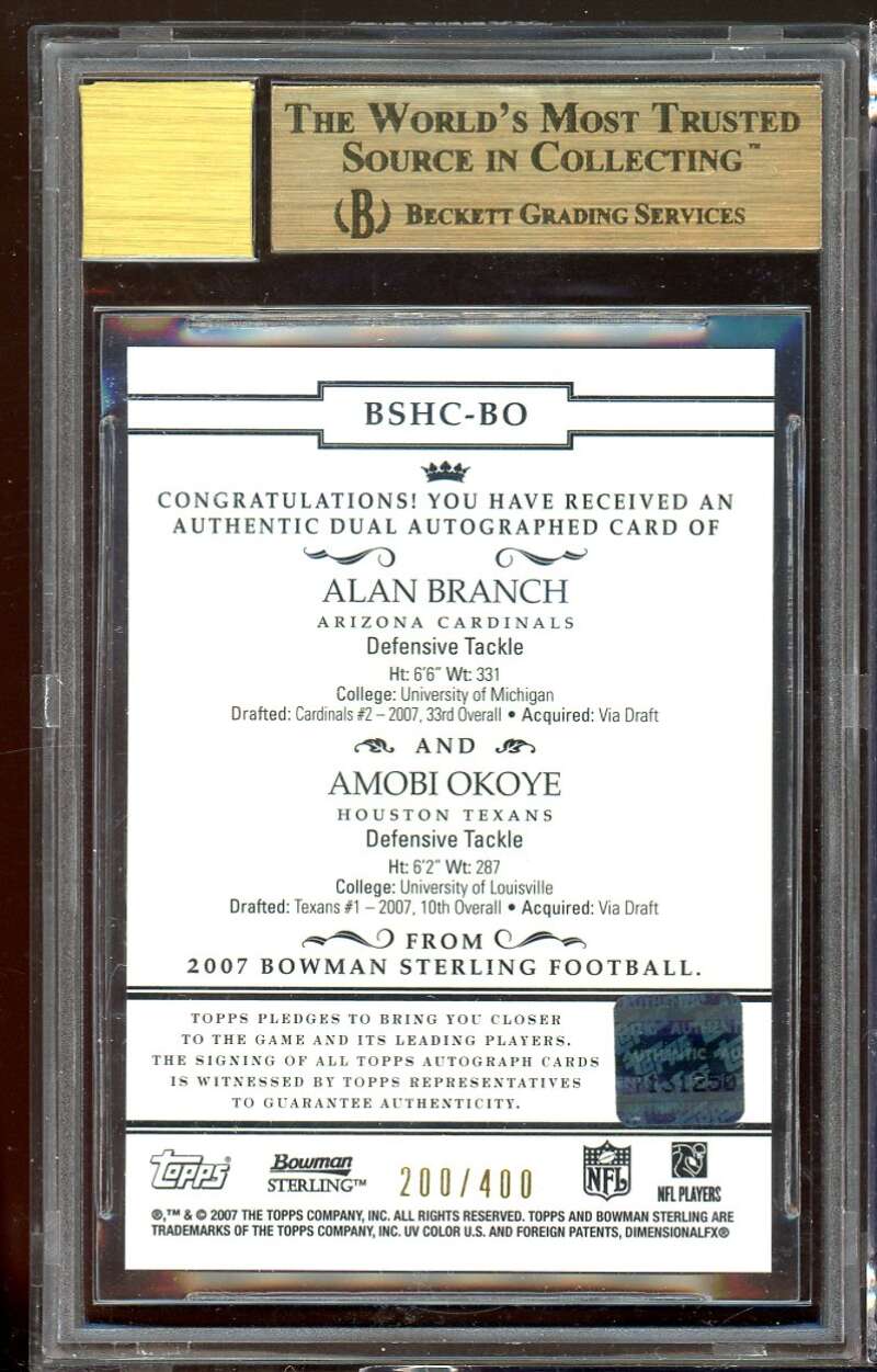 Branch / Okoye Rookie 2007 Bowman Sterling Dual Auto Gold Ref #80 BGS 9.5 Image 2