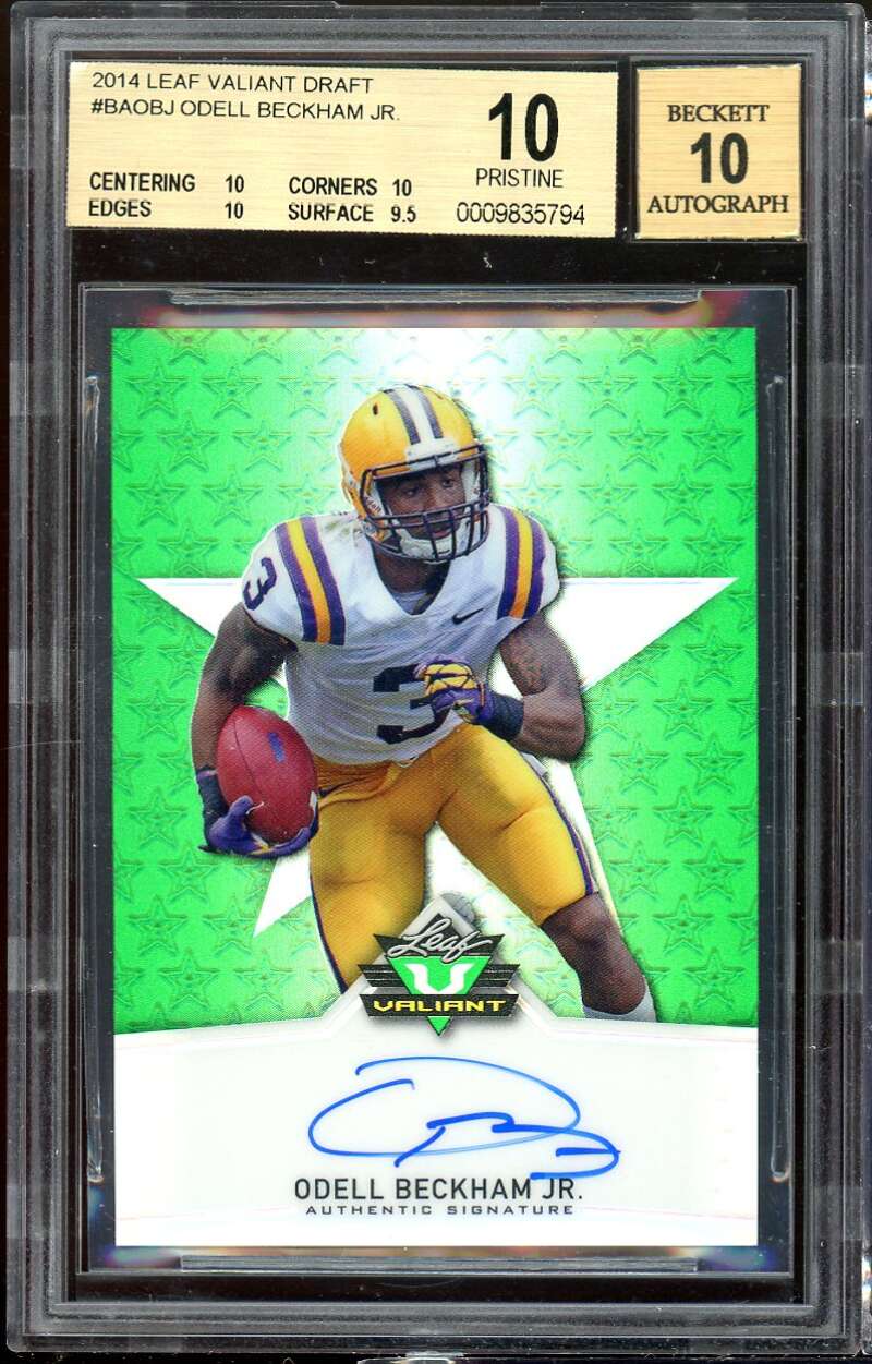 Odell Beckham Rookie Card 2014 Leaf Valiant Auto #BA-OBJ BGS (PRISITNE) BGS 10 Image 1