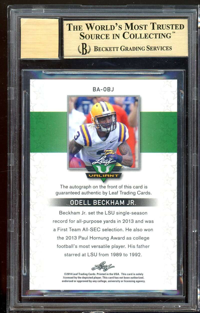 Odell Beckham Rookie Card 2014 Leaf Valiant Auto #BA-OBJ BGS (PRISITNE) BGS 10 Image 2