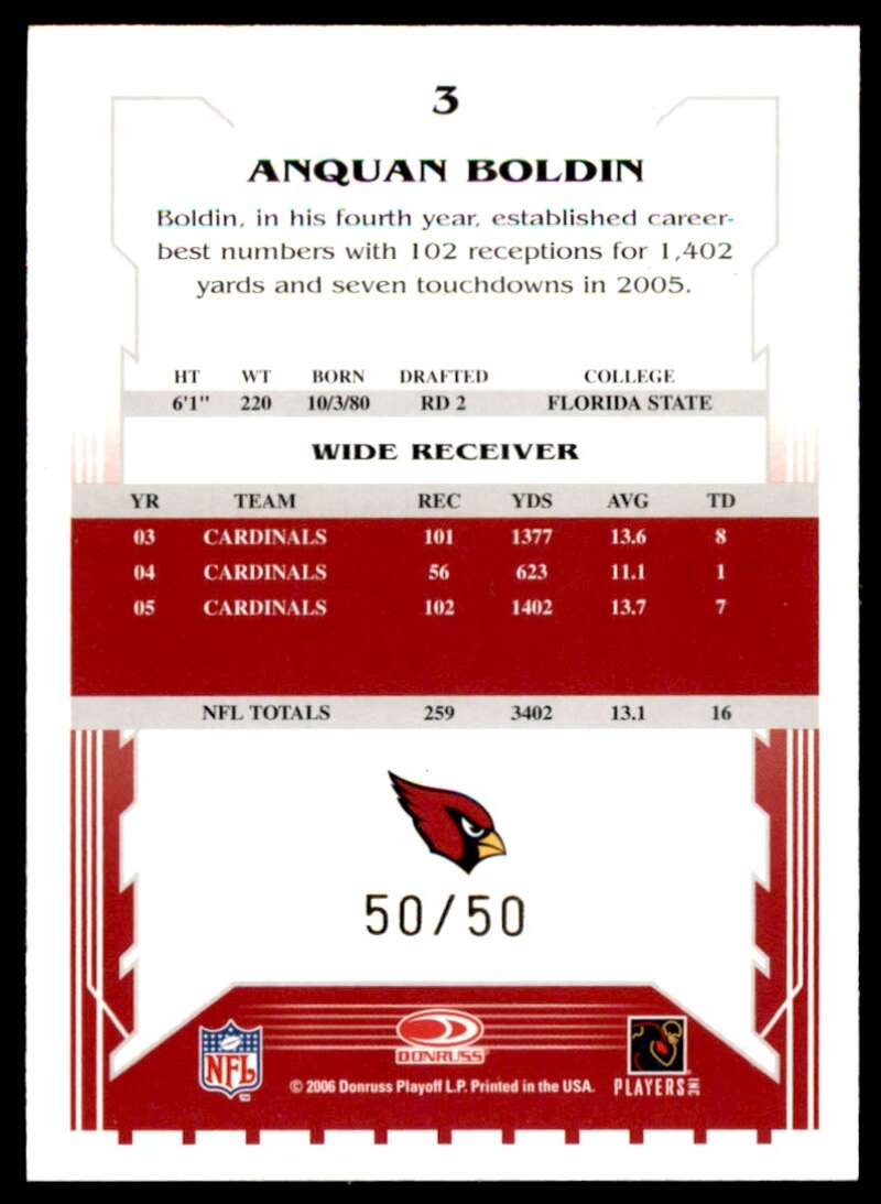 Anquan Boldin Card 2006 Score Select Gold #3 Image 2