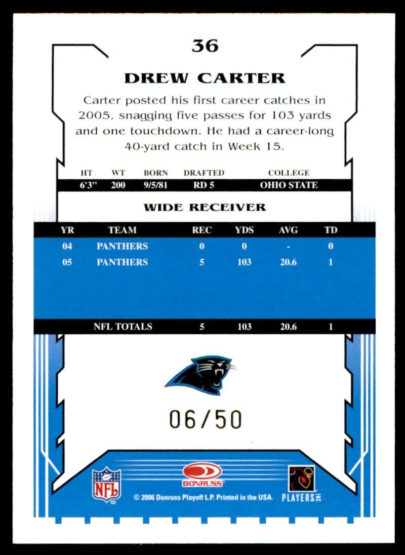 Drew Carter Card 2006 Score Select Gold #36 Image 2