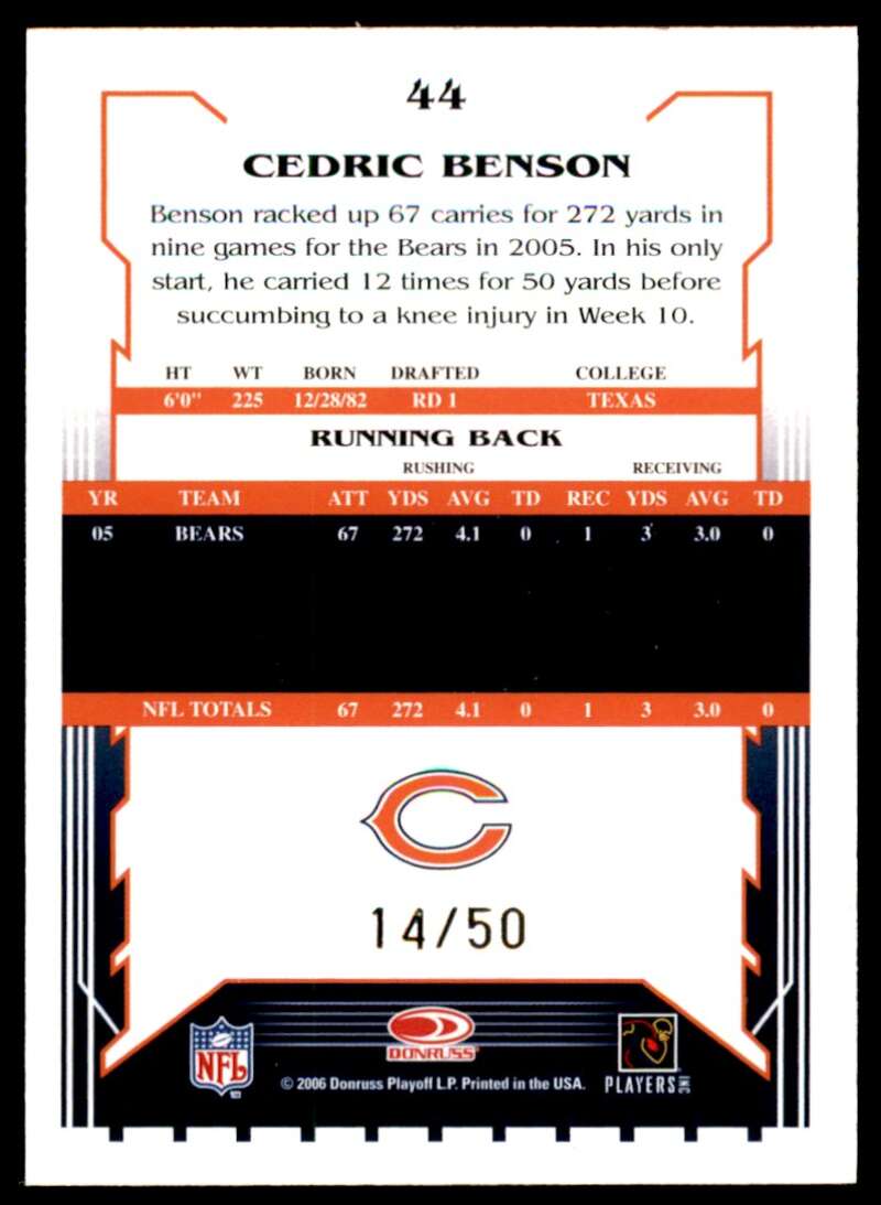 Cedric Benson Card 2006 Score Select Gold #44 Image 2