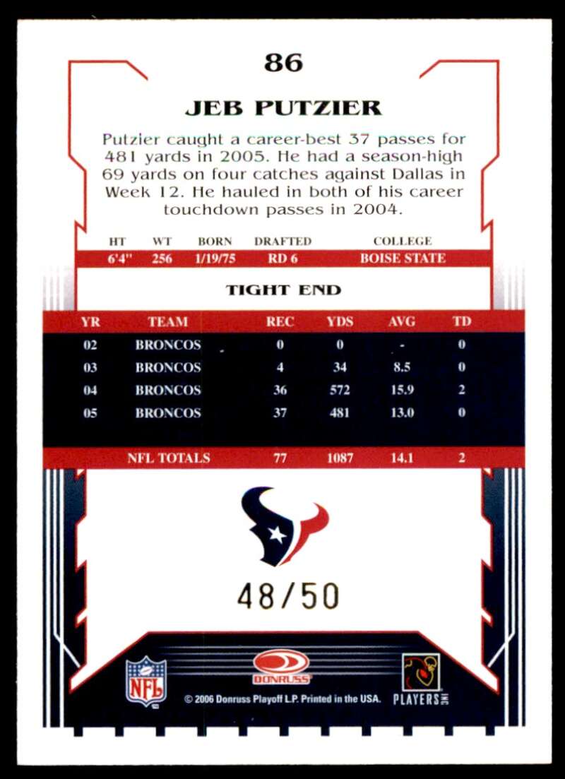 Jeb Putzier Card 2006 Score Select Gold #86 Image 2