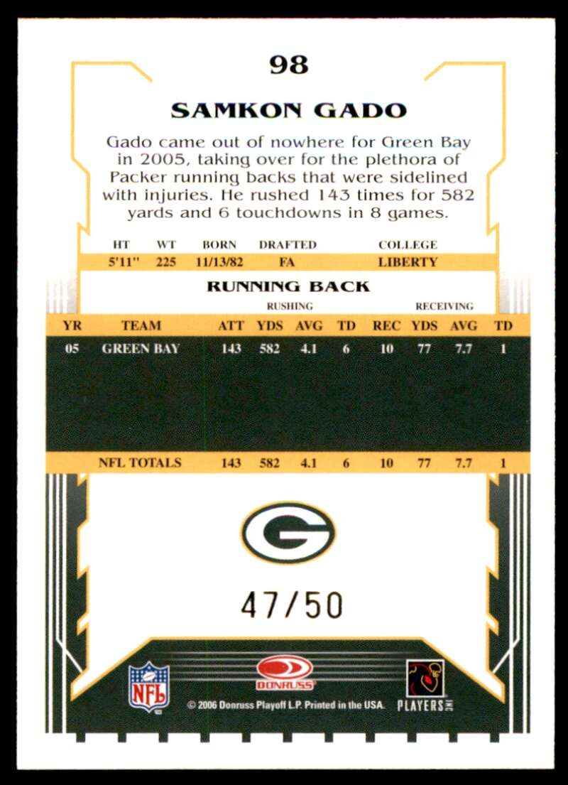 Samkon Gado Card 2006 Score Select Gold #98 Image 2