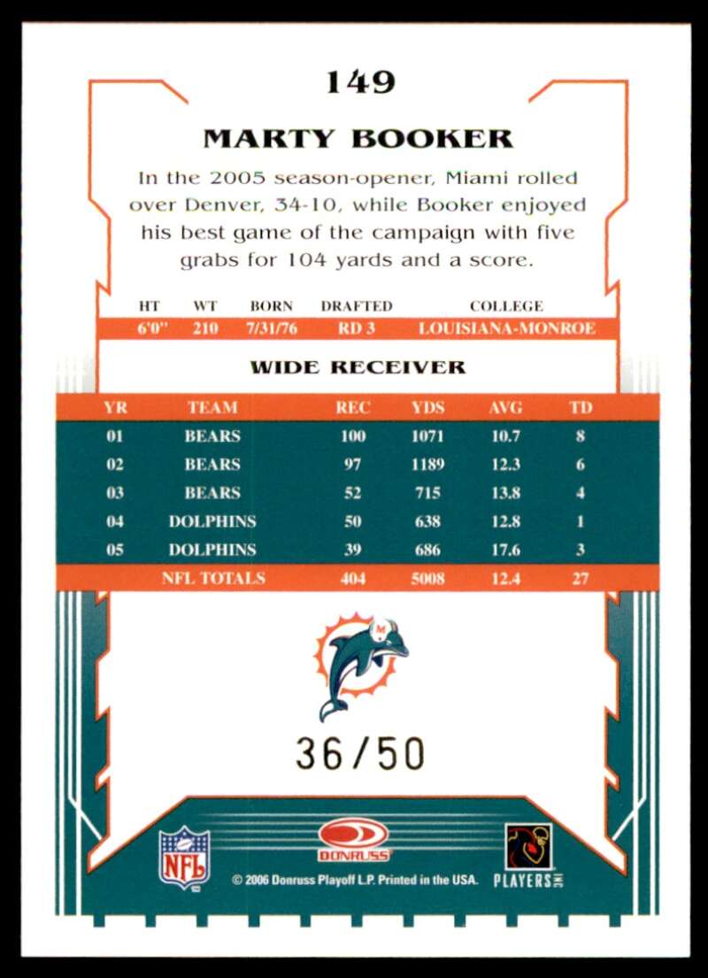 Marty Booker Card 2006 Score Select Gold #149 Image 2