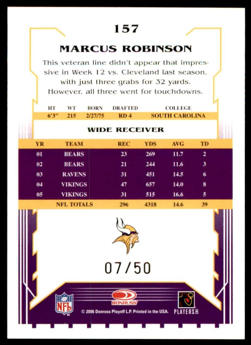 Marcus Robinson Card 2006 Score Select Gold #157 Image 2