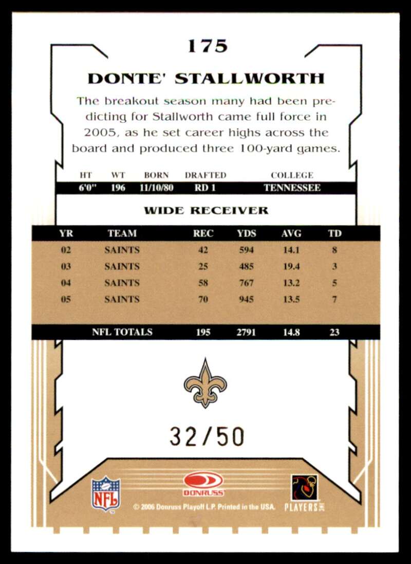 Donte Stallworth Card 2006 Score Select Gold #175 Image 2