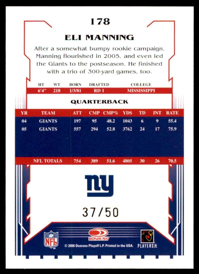 Eli Manning Card 2006 Score Select Gold #178 Image 2
