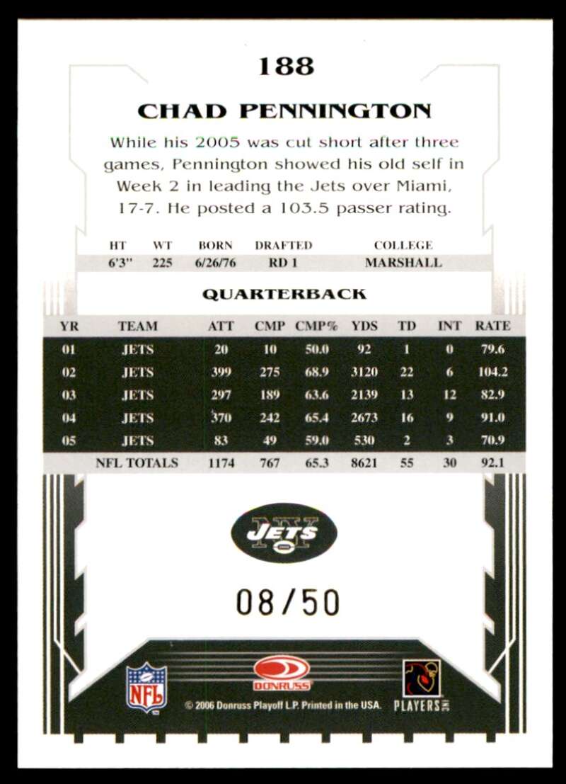 Chad Pennington Card 2006 Score Select Gold #188 Image 2