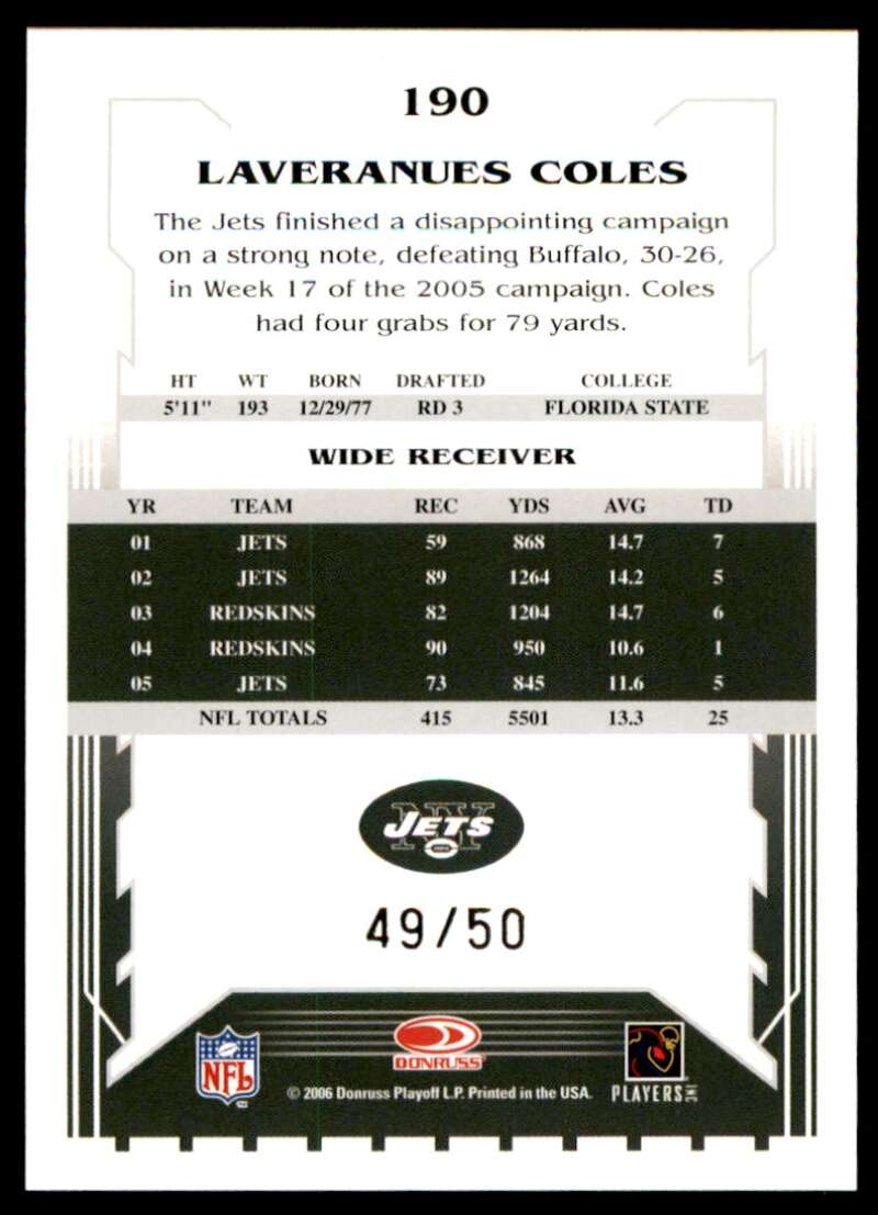 Laveranues Coles Card 2006 Score Select Gold #190 Image 2