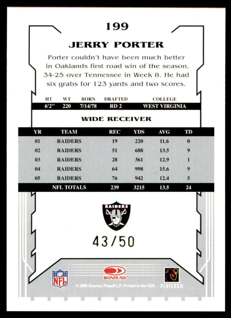 Jerry Porter Card 2006 Score Select Gold #199 Image 2