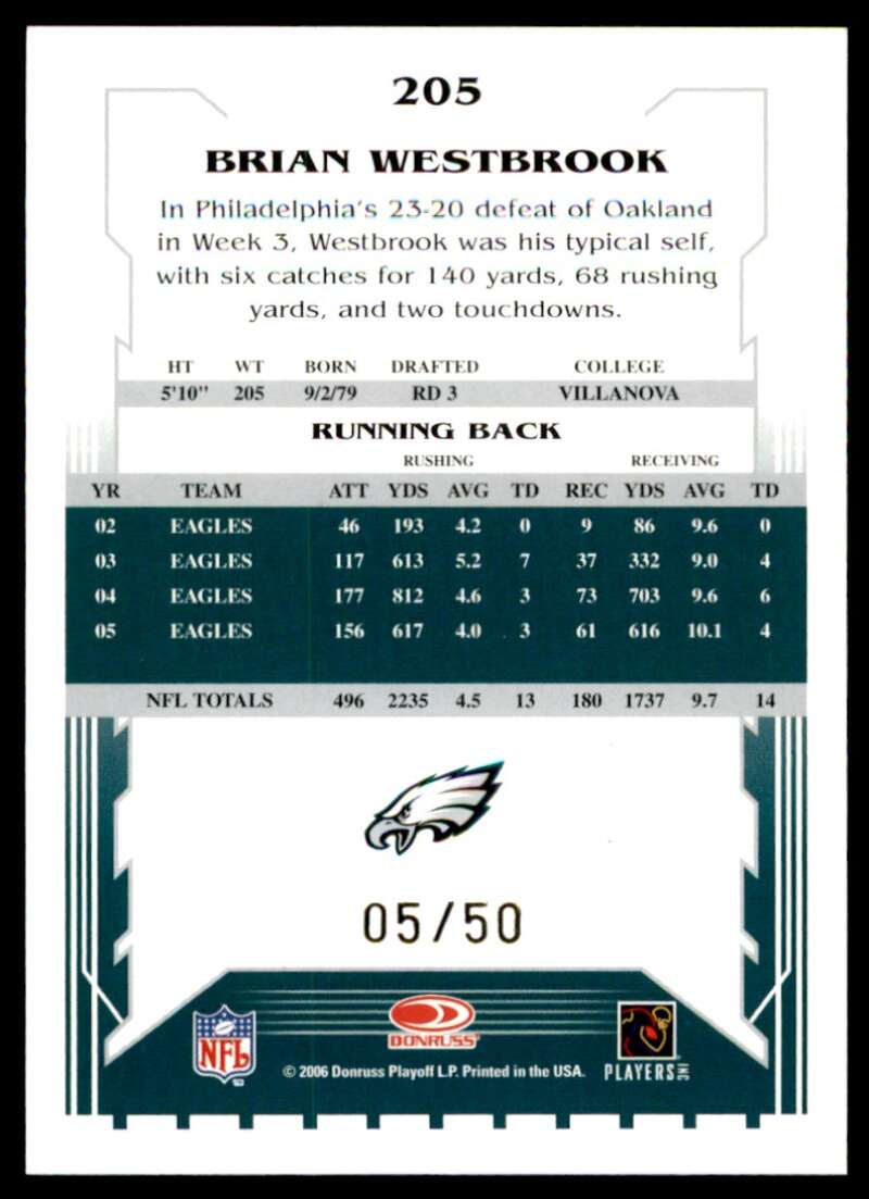 Brian Westbrook Card 2006 Score Select Gold #205 Image 2