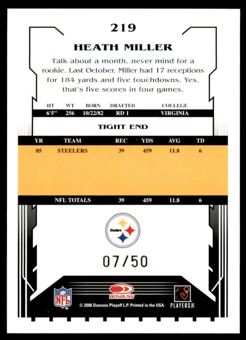 Heath Miller Card 2006 Score Select Gold #219 Image 2