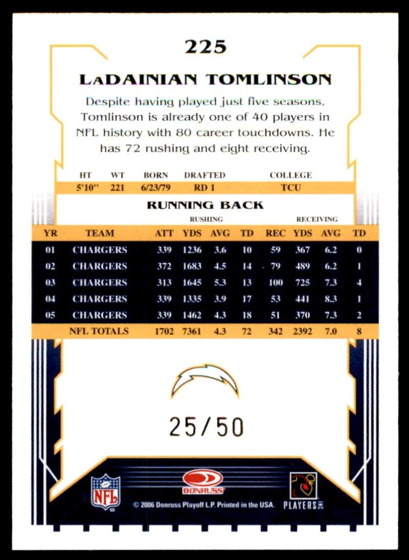 LaDainian Tomlinson Card 2006 Score Select Gold #225 Image 2