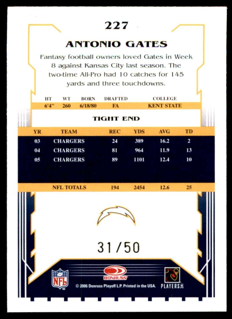 Antonio Gates Card 2006 Score Select Gold #227 Image 2