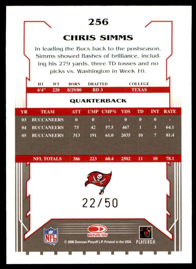 Chris Simms Card 2006 Score Select Gold #256 Image 2