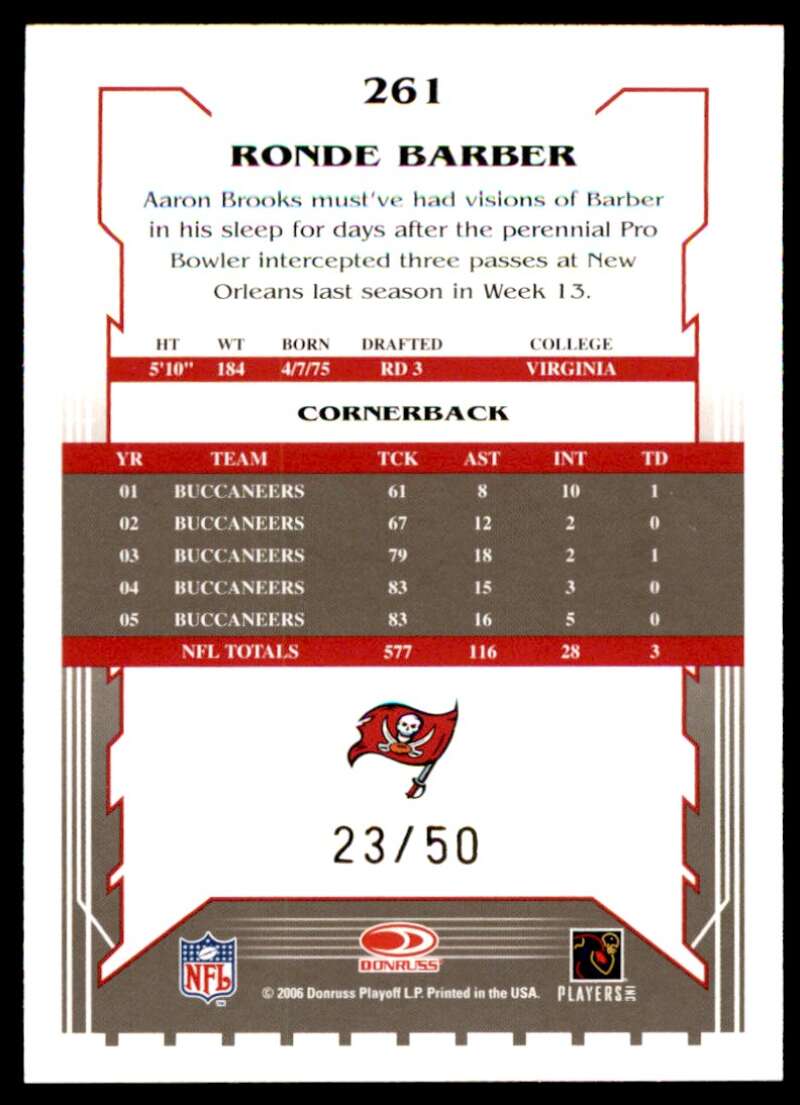 Ronde Barber Card 2006 Score Select Gold #261 Image 2