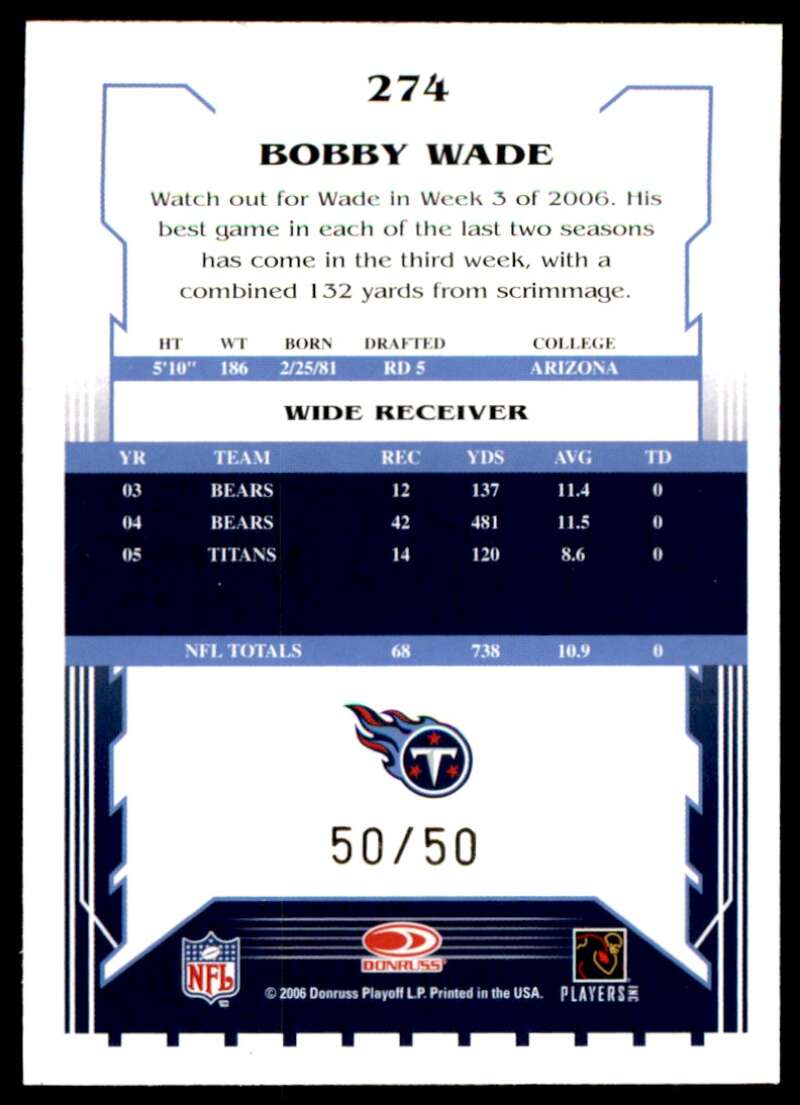 Bobby Wade Card 2006 Score Select Gold #274 Image 2