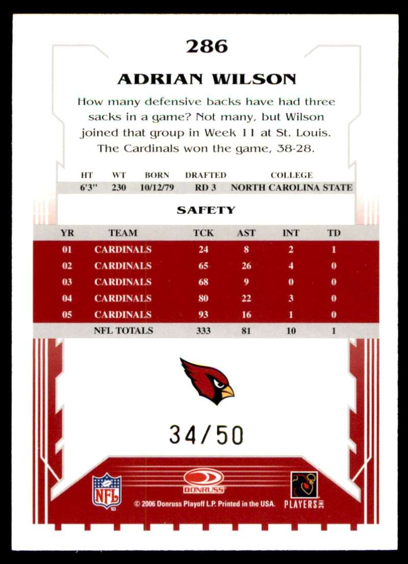 Adrian Wilson Card 2006 Score Select Gold #286 Image 2