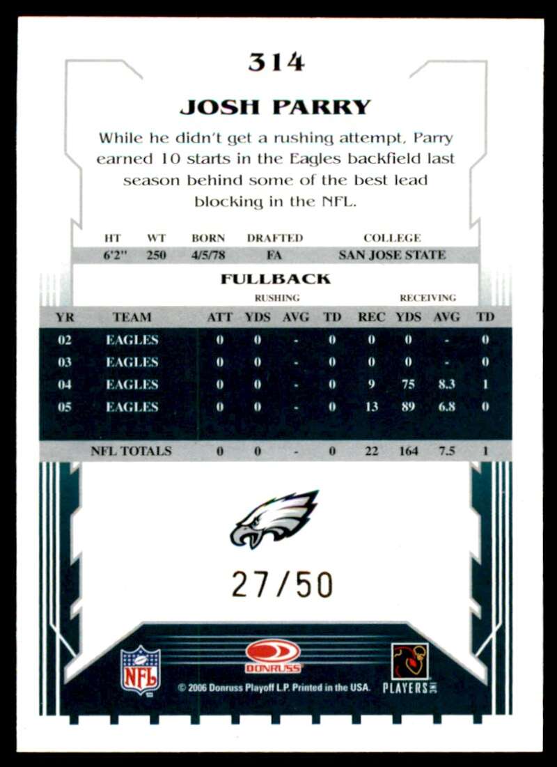 Josh Parry Card 2006 Score Select Gold #314 Image 2