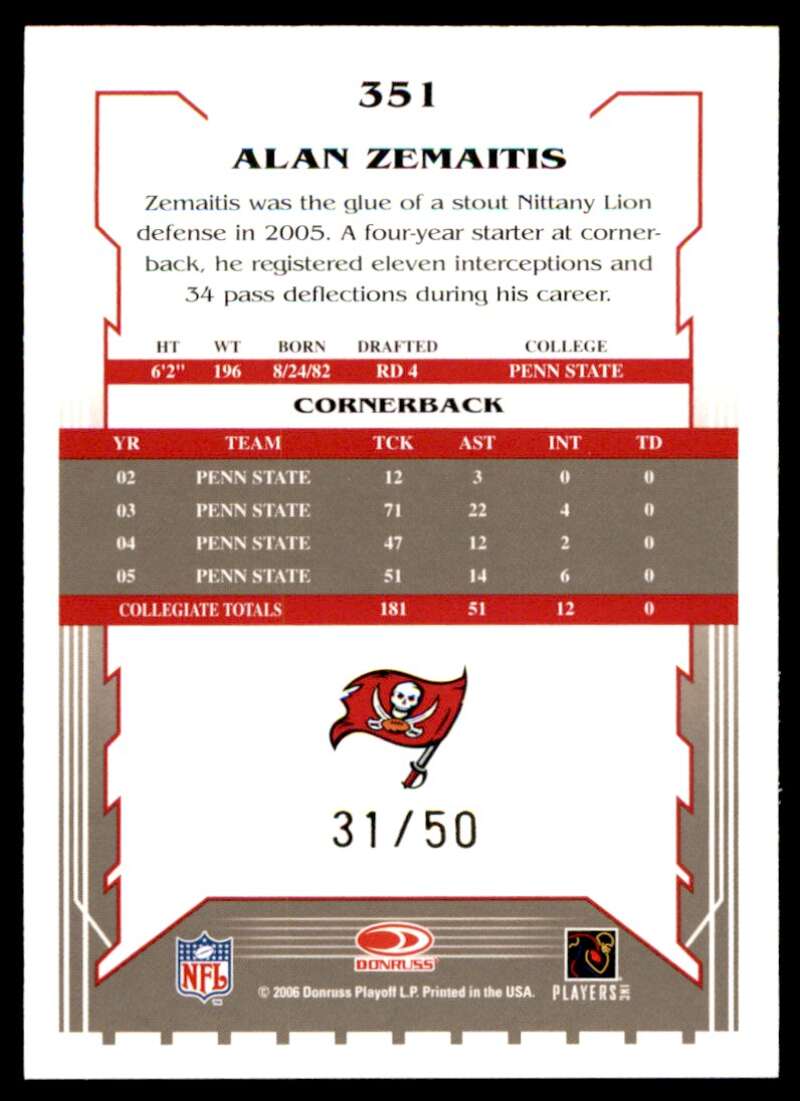 Alan Zemaitis Card 2006 Score Select Gold #351 Image 2
