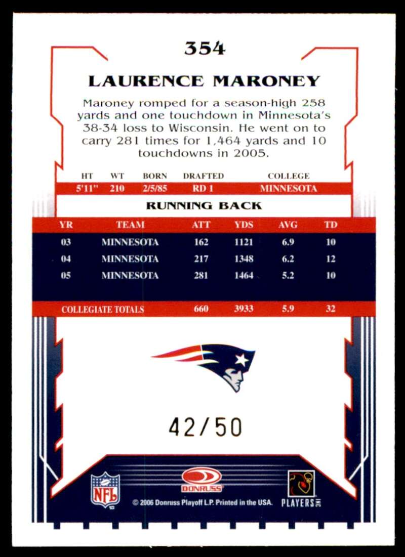 Laurence Maroney Card 2006 Score Select Gold #354 Image 2