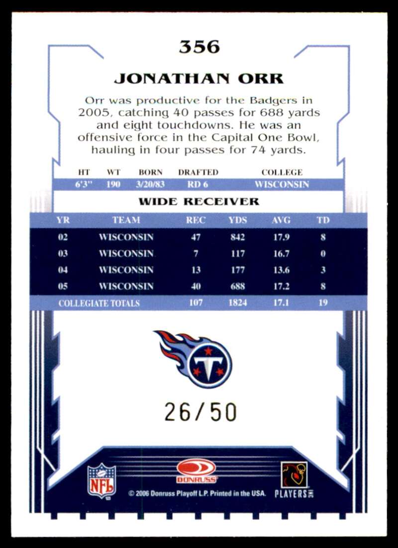 Jonathan Orr Card 2006 Score Select Gold #356 Image 2