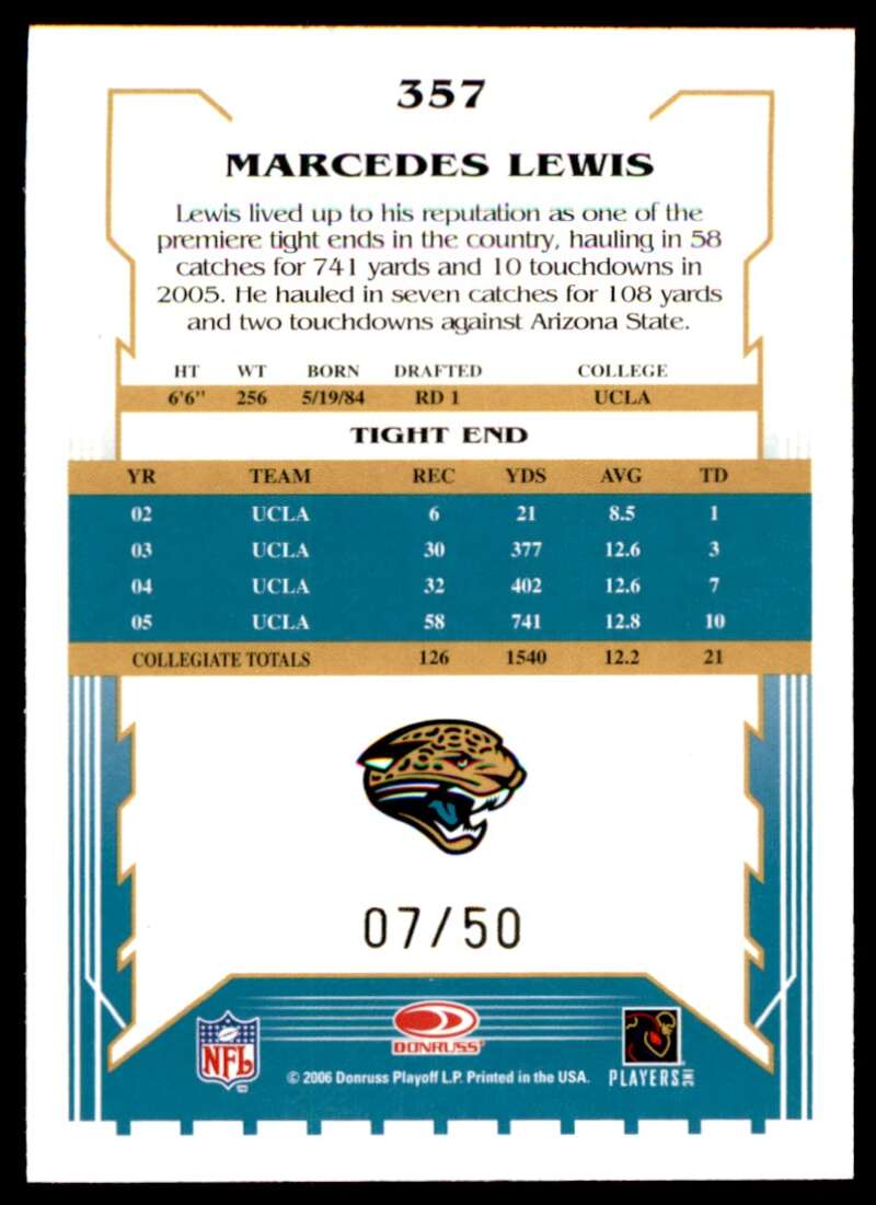 Marcedes Lewis Card 2006 Score Select Gold #357 Image 2