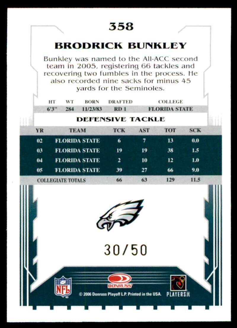 Brodrick Bunkley Card 2006 Score Select Gold #358 Image 2