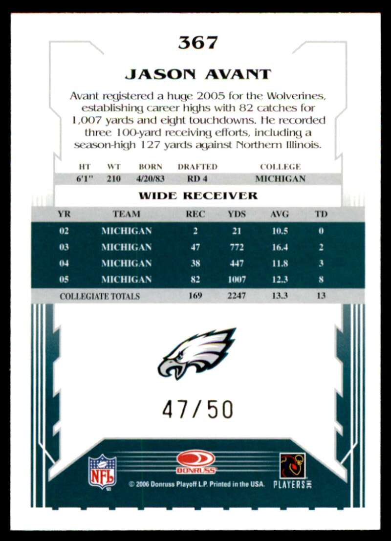 Jason Avant Card 2006 Score Select Gold #367 Image 2