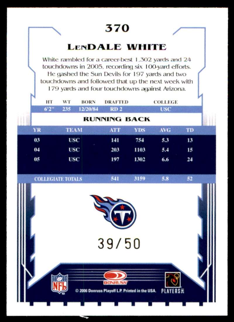 LenDale White Card 2006 Score Select Gold #370 Image 2