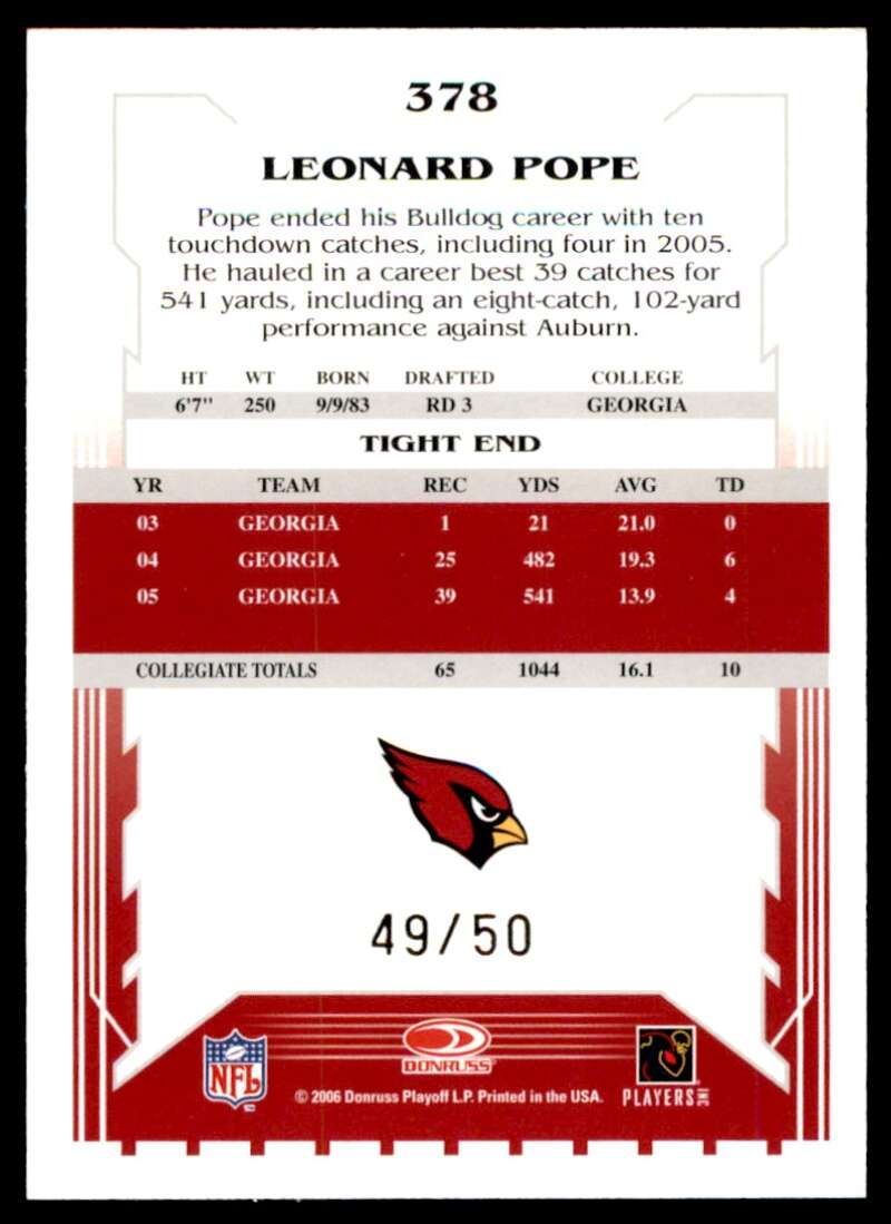 Leonard Pope Card 2006 Score Select Gold #378 Image 2