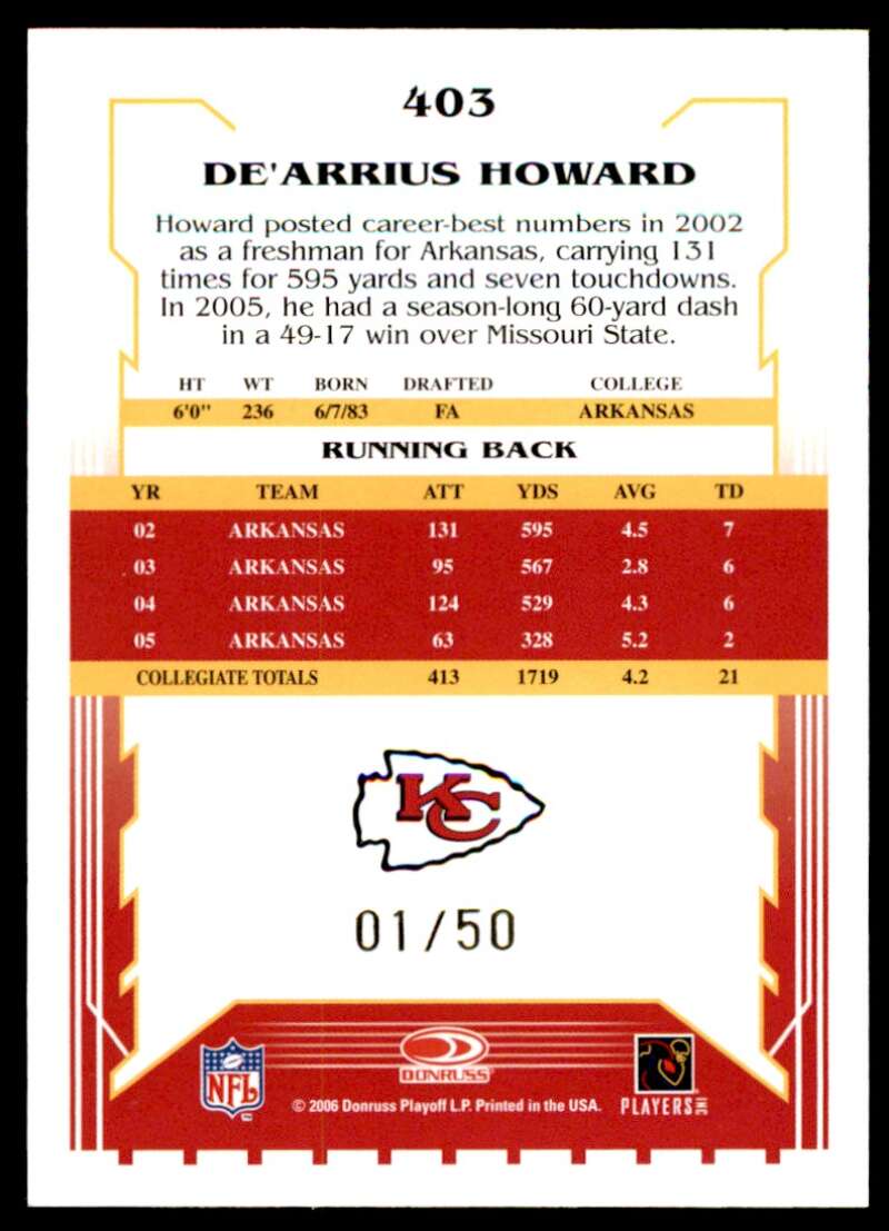 De'Arrius Howard Card 2006 Score Select Gold #403 Image 2