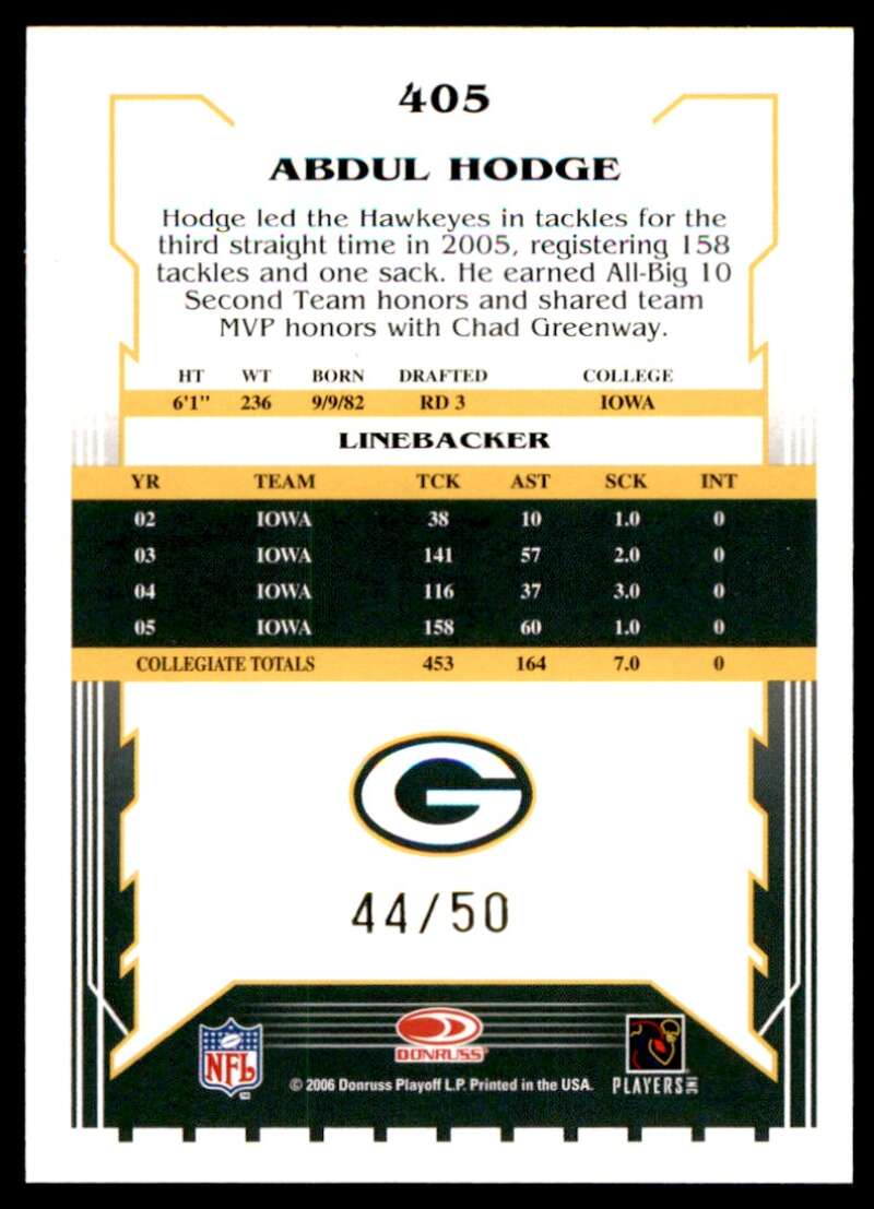 Abdul Hodge Card 2006 Score Select Gold #405 Image 2