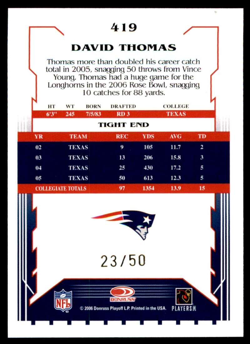 David Thomas Card 2006 Score Select Gold #419 Image 2