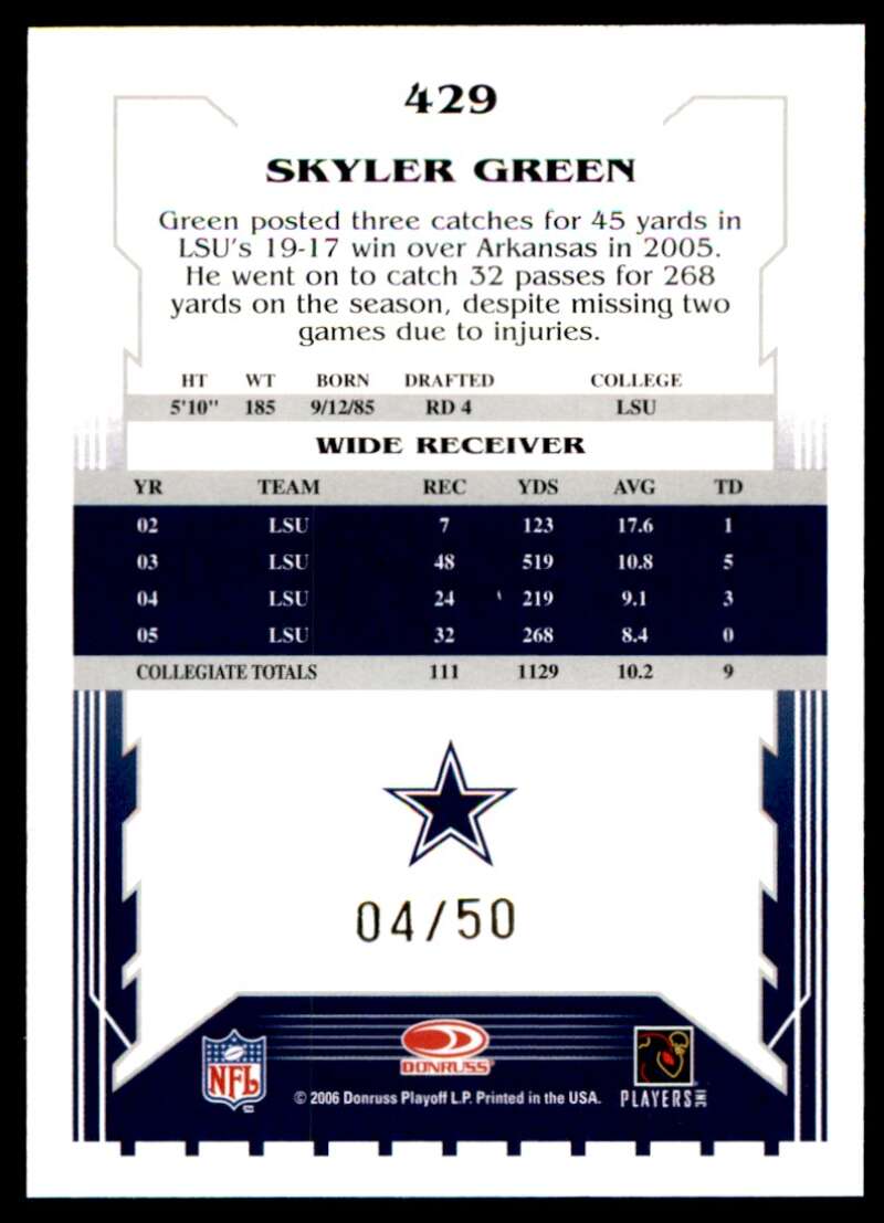 Skyler Green Card 2006 Score Select Gold #429 Image 2