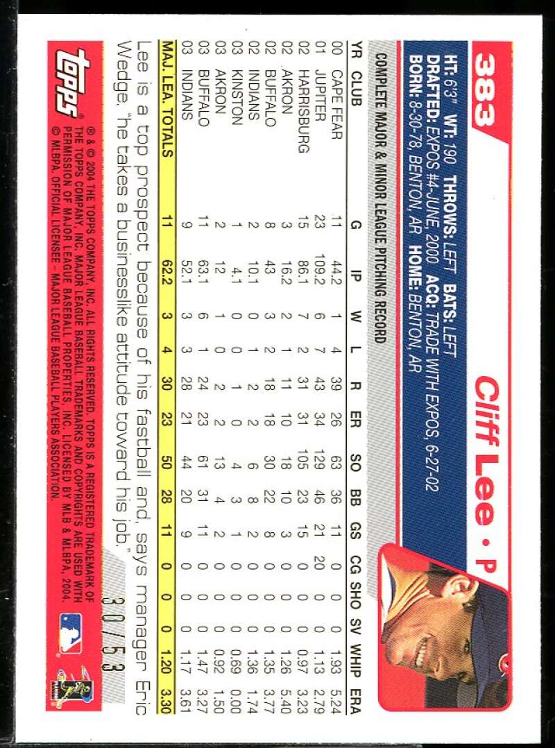 Cliff Lee Card 2004 Topps Black #383 Image 2