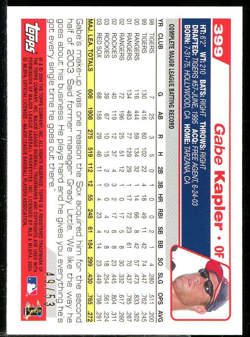 Gabe Kapler Card 2004 Topps Black #399 Image 2