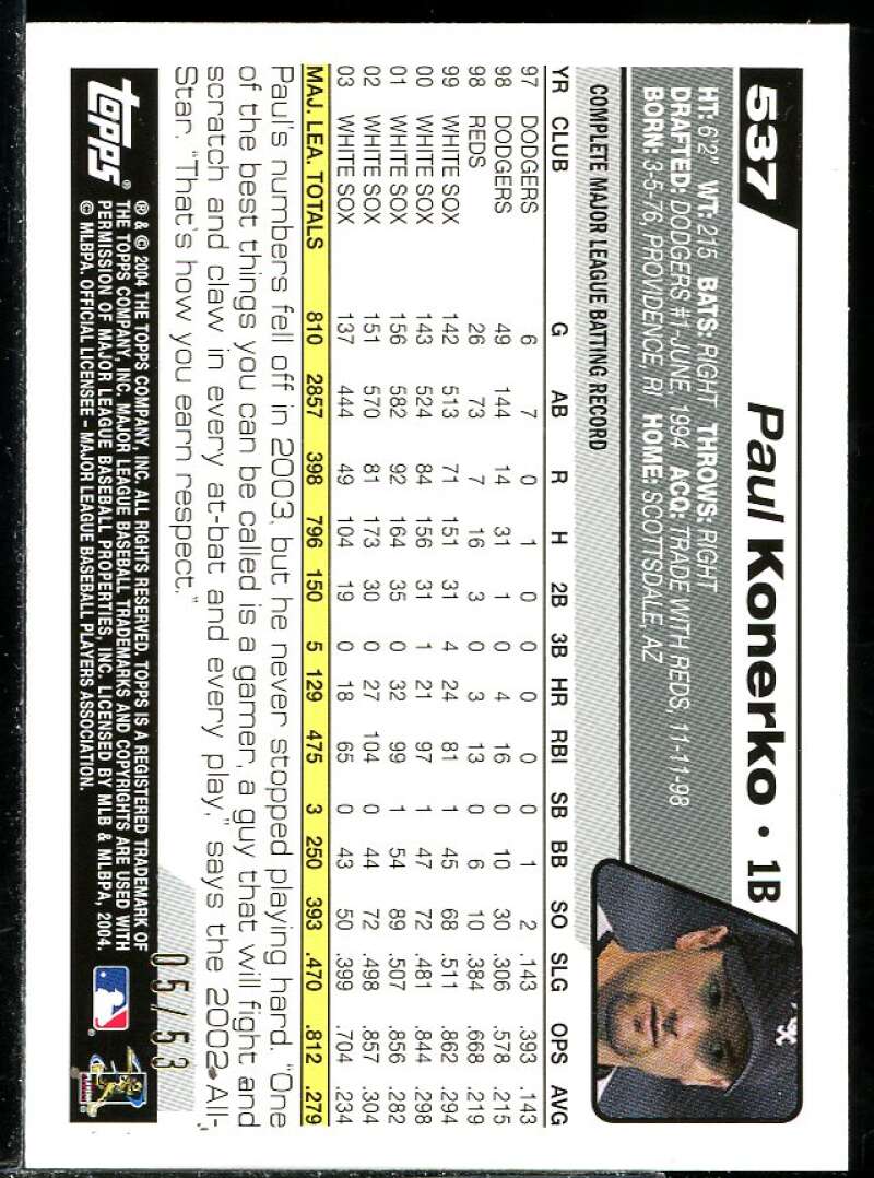 Paul Konerko Card 2004 Topps Black #537 Image 2