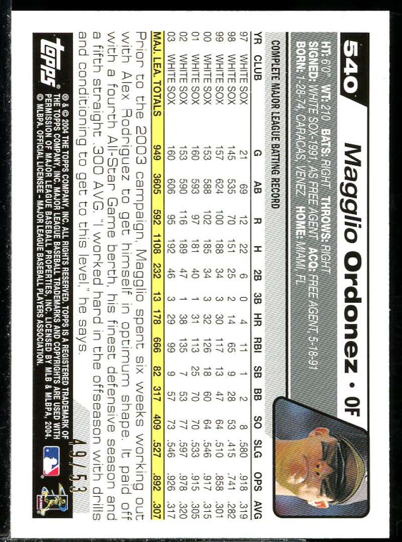 Magglio Ordonez Card 2004 Topps Black #540 Image 2