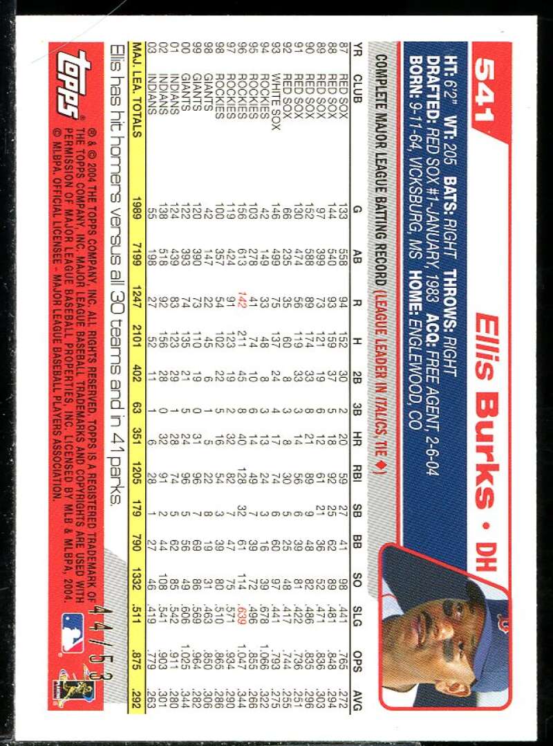 Ellis Burks Card 2004 Topps Black #541 Image 2