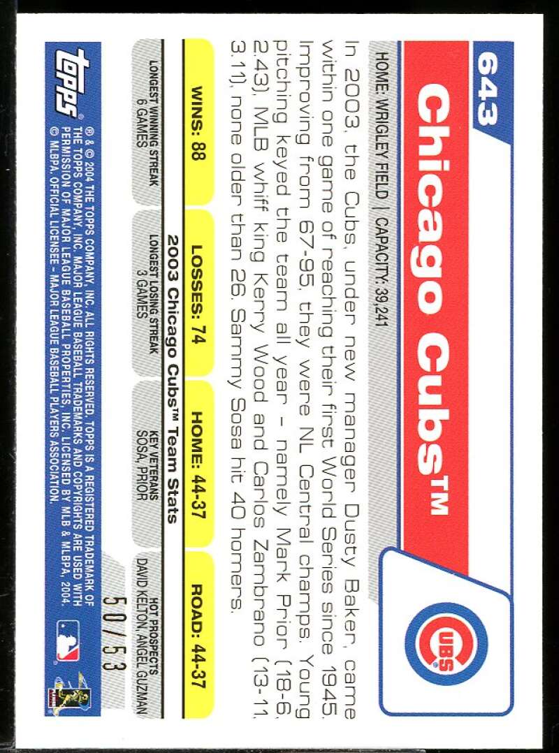 Chicago Cubs TC Card 2004 Topps Black #643 Image 2